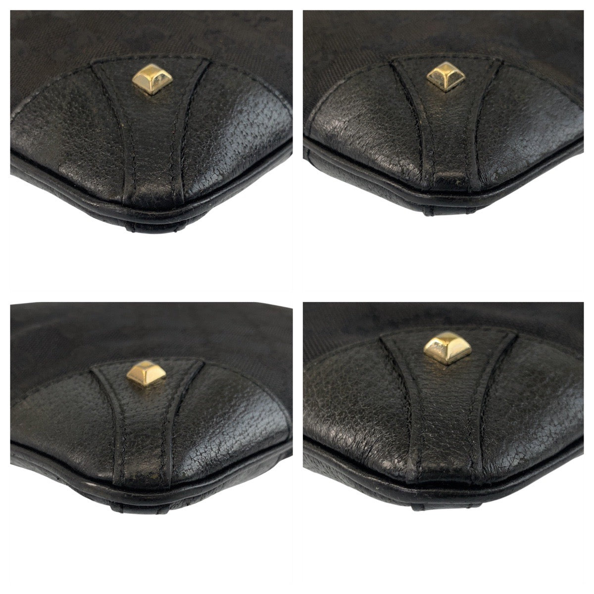 GUCCI Shoulder Bag 120893 GG canvas Black GoldMetal Studs