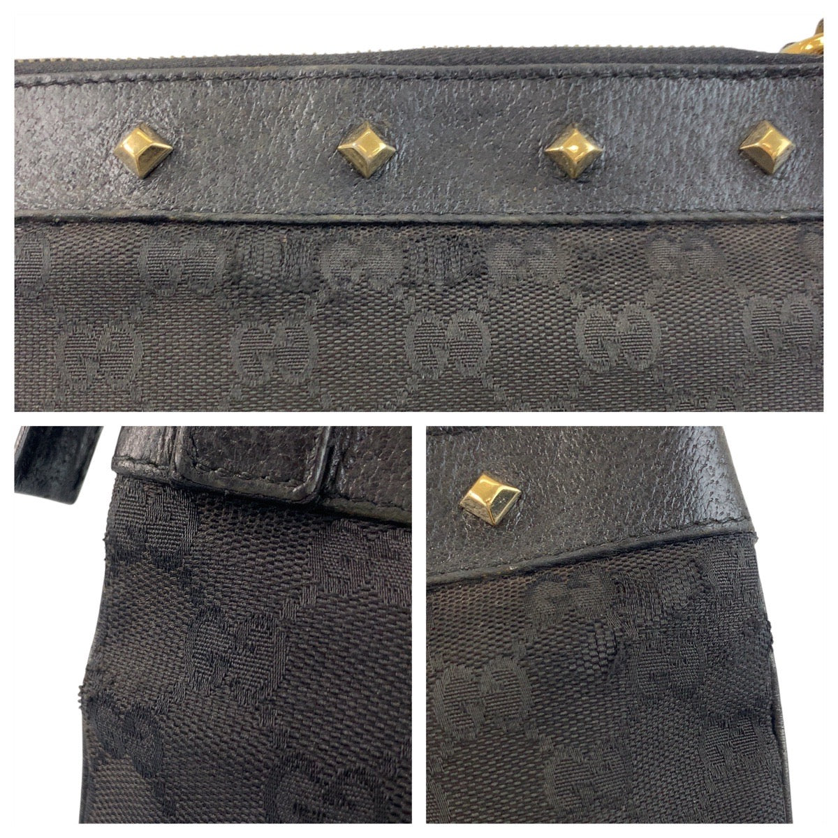 GUCCI Shoulder Bag 120893 GG canvas Black GoldMetal Studs