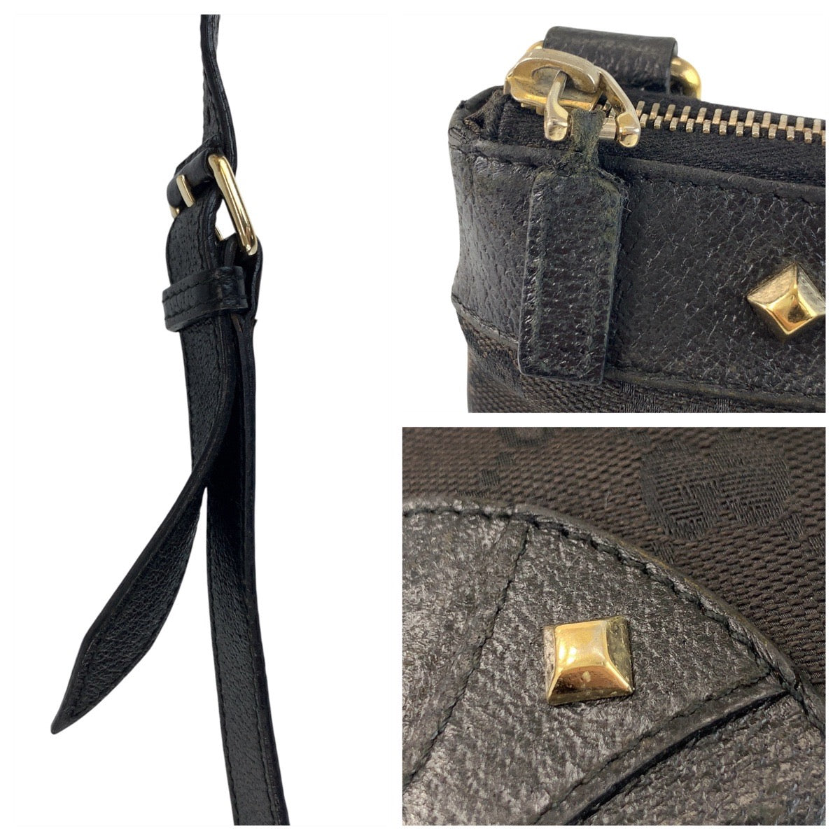 GUCCI Shoulder Bag 120893 GG canvas Black GoldMetal Studs