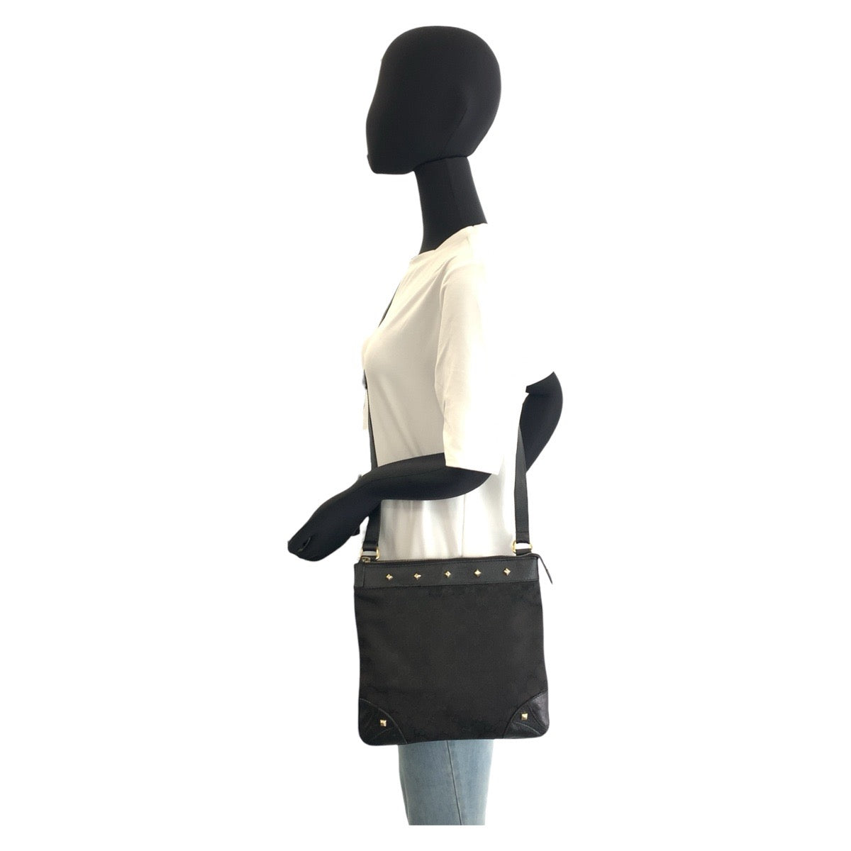 GUCCI Shoulder Bag 120893 GG canvas Black GoldMetal Studs