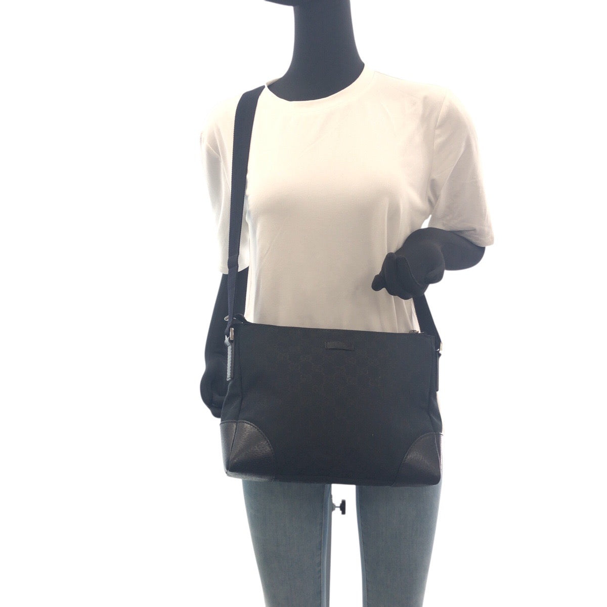 GUCCI Shoulder Bag 114273 GG canvas Black SilverMetal