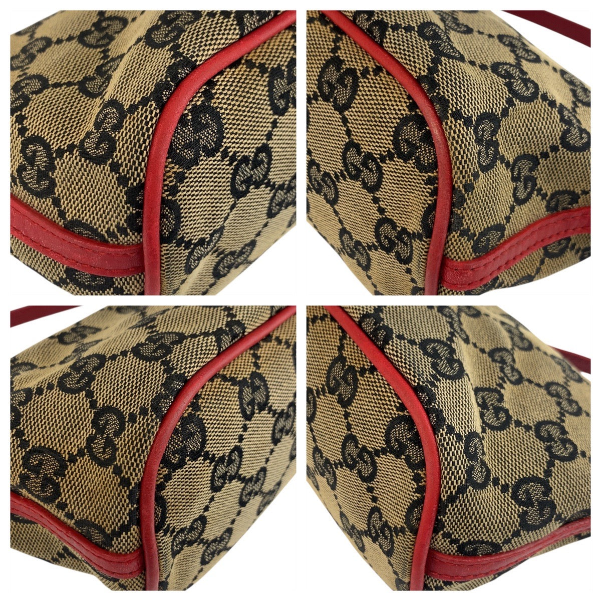 GUCCI Handbag 039 1103 GG canvas Beige Red Gold Metal