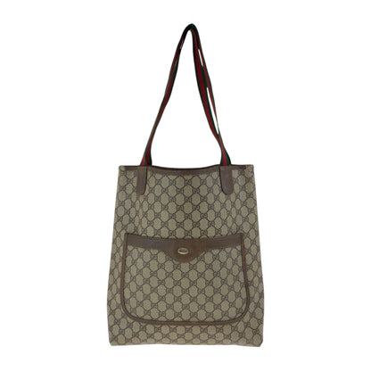 GUCCI Tote Bag 39 02 003 GG Supreme Canvas Beige red green Old Gucci Shelly Line