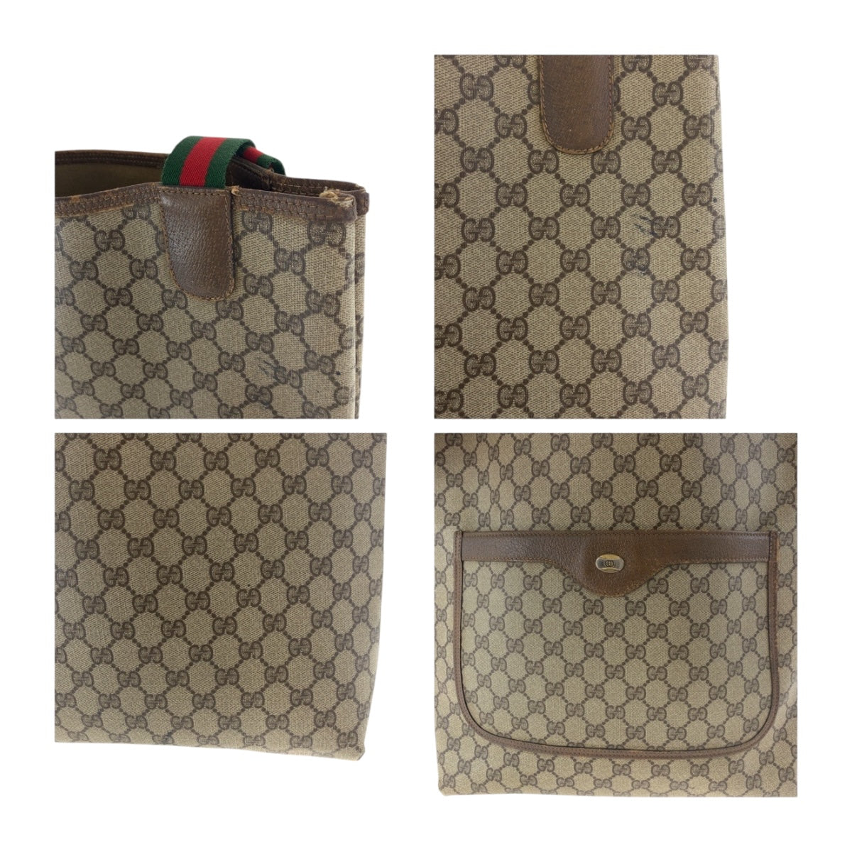 GUCCI Tote Bag 39 02 003 GG Supreme Canvas Beige red green Old Gucci Shelly Line