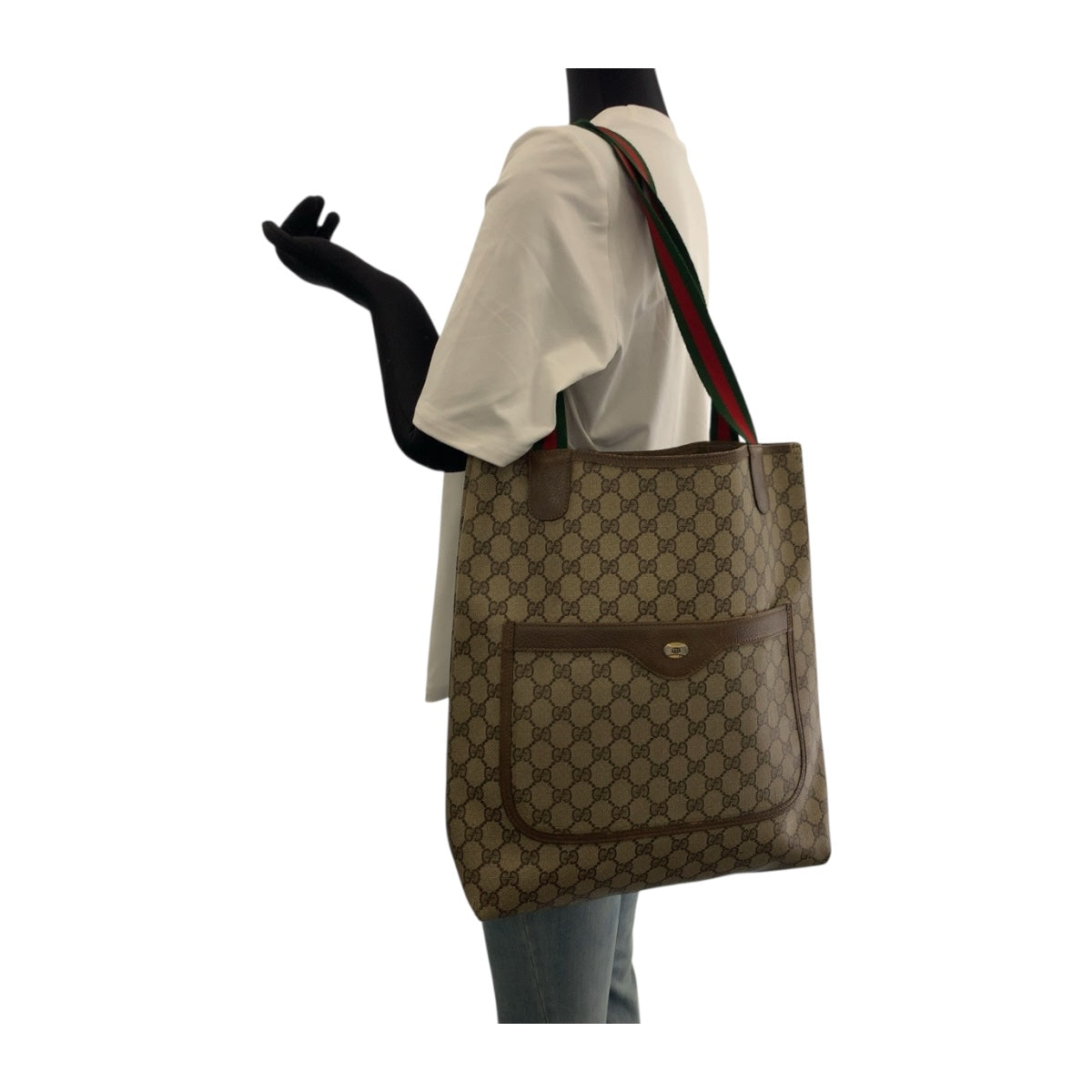 GUCCI Tote Bag 39 02 003 GG Supreme Canvas Beige red green Old Gucci Shelly Line