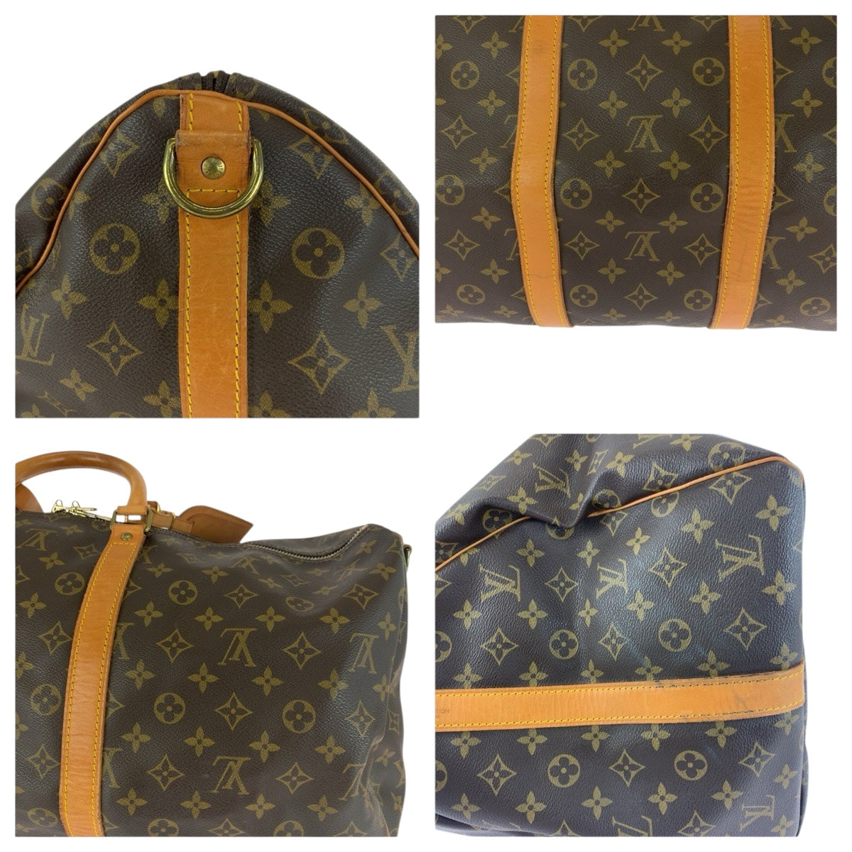 LOUIS VUITTON Boston Duffel bag M41414 PVC Brown Gold Metal Monogram Keepall bandouliere 55