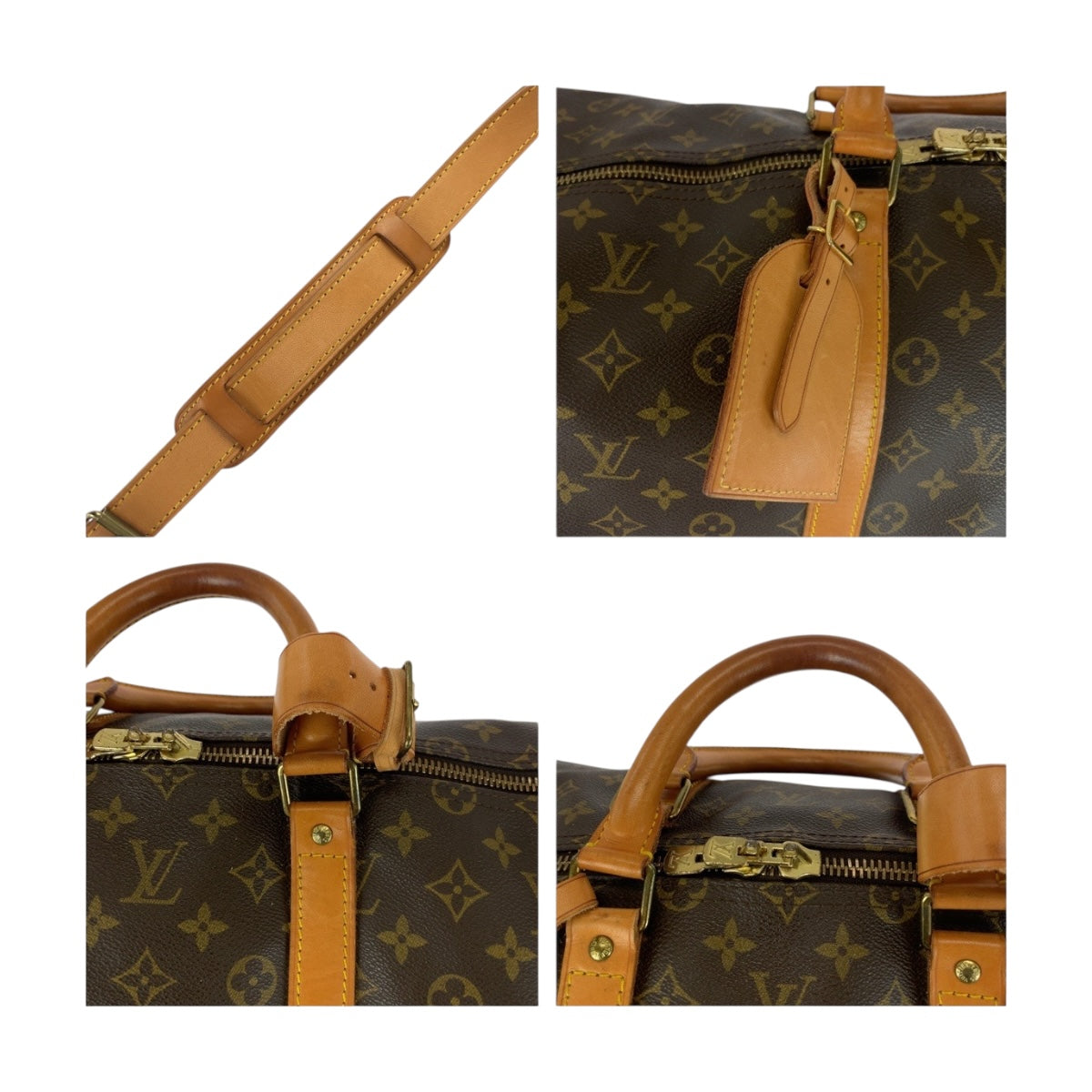 LOUIS VUITTON Boston Duffel bag M41414 PVC Brown Gold Metal Monogram Keepall bandouliere 55