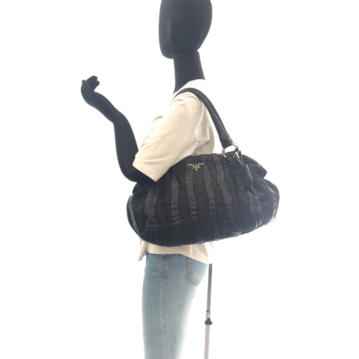 PRADA Shoulder Bag Nylon Black SilverMetal crimson