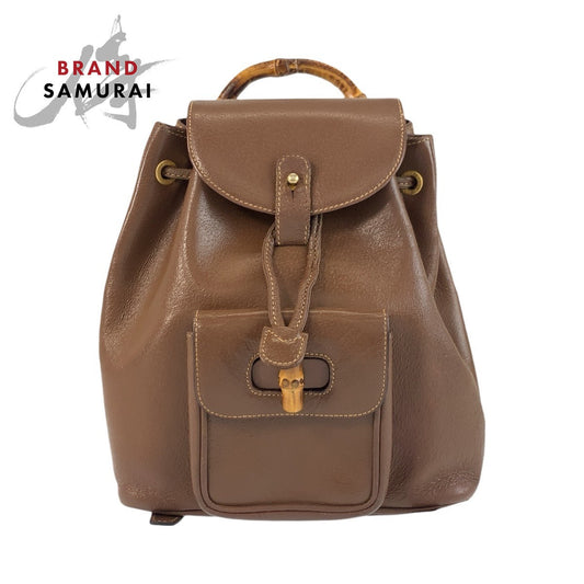 GUCCI Backpack 003 2034 0030 leather Brown Gold Metal Bamboo