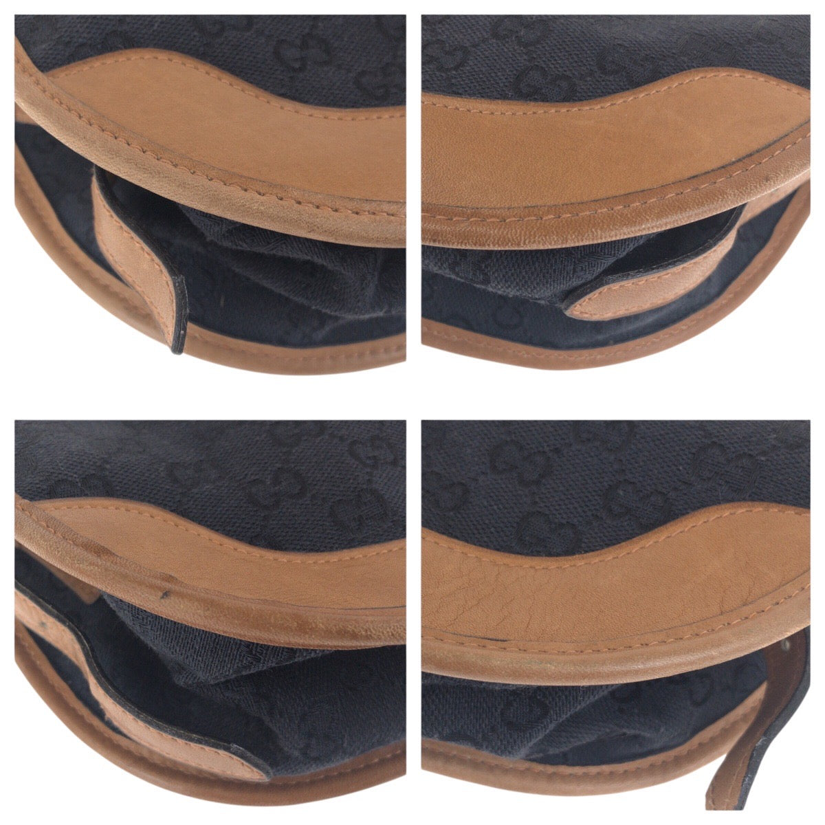 GUCCI Shoulder Bag GG canvas Black Brown Gold Metal Old Gucci Shelly Line