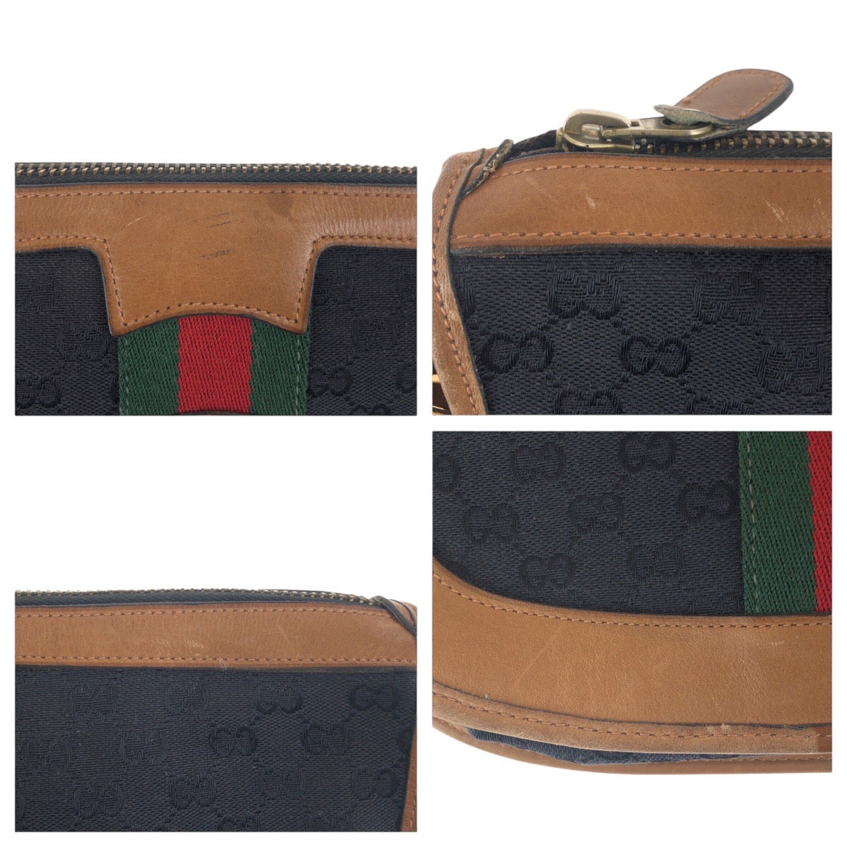 GUCCI Shoulder Bag GG canvas Black Brown Gold Metal Old Gucci Shelly Line