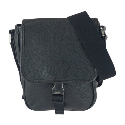 PRADA Shoulder Bag PVC Black Silver Metal Vittero Triangle With logo