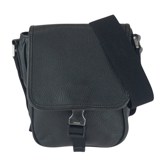 PRADA Shoulder Bag PVC Black Silver Metal Vittero Triangle With logo