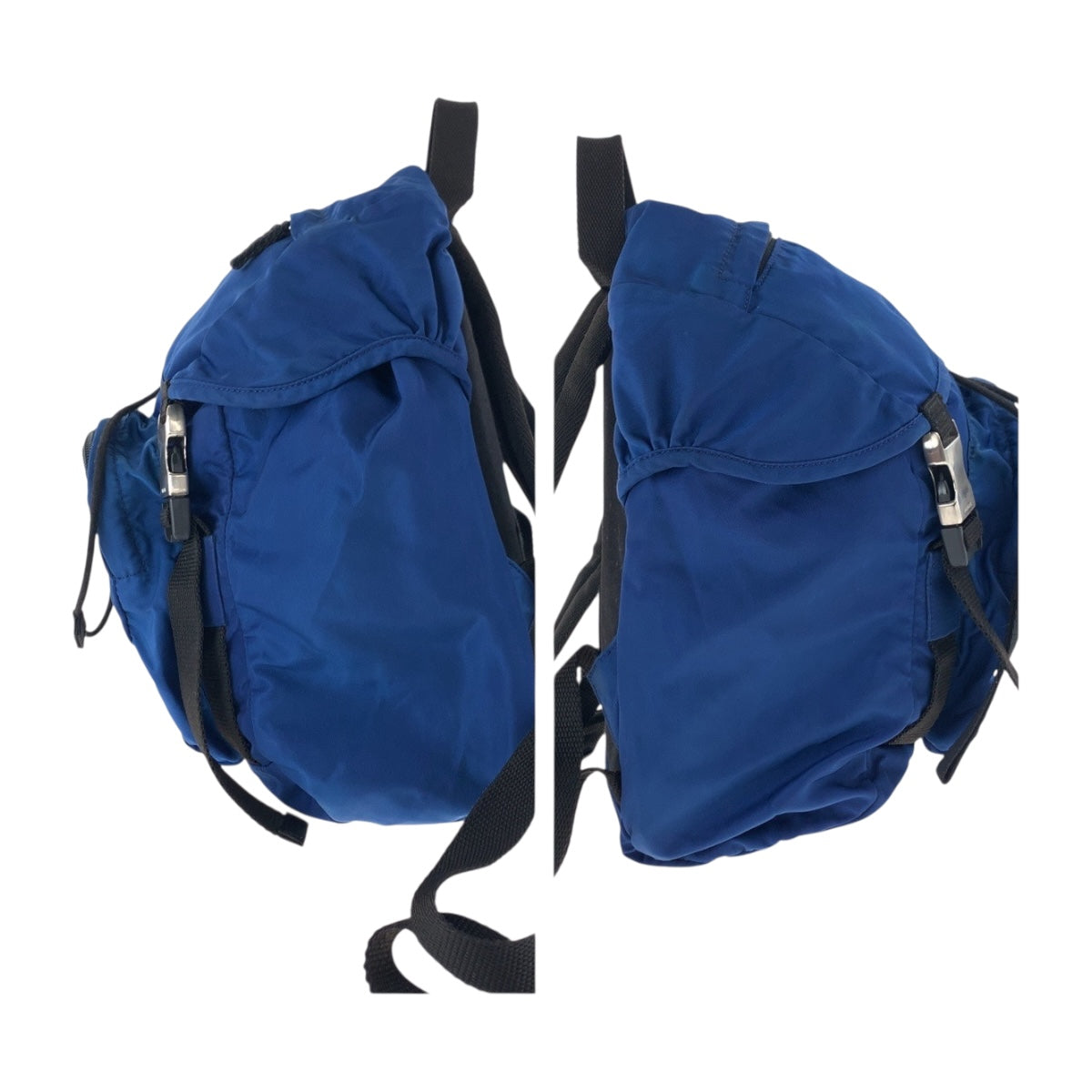 PRADA Backpack Nylon Blue Silver Metal Test Triangle With logo