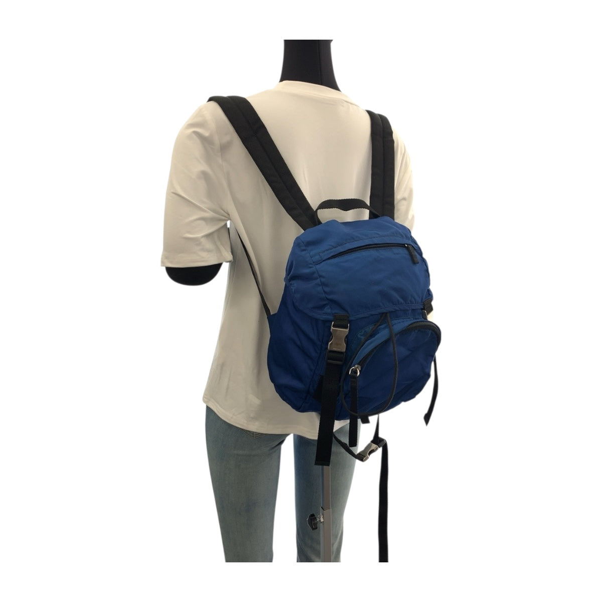 PRADA Backpack Nylon Blue Silver Metal Test Triangle With logo