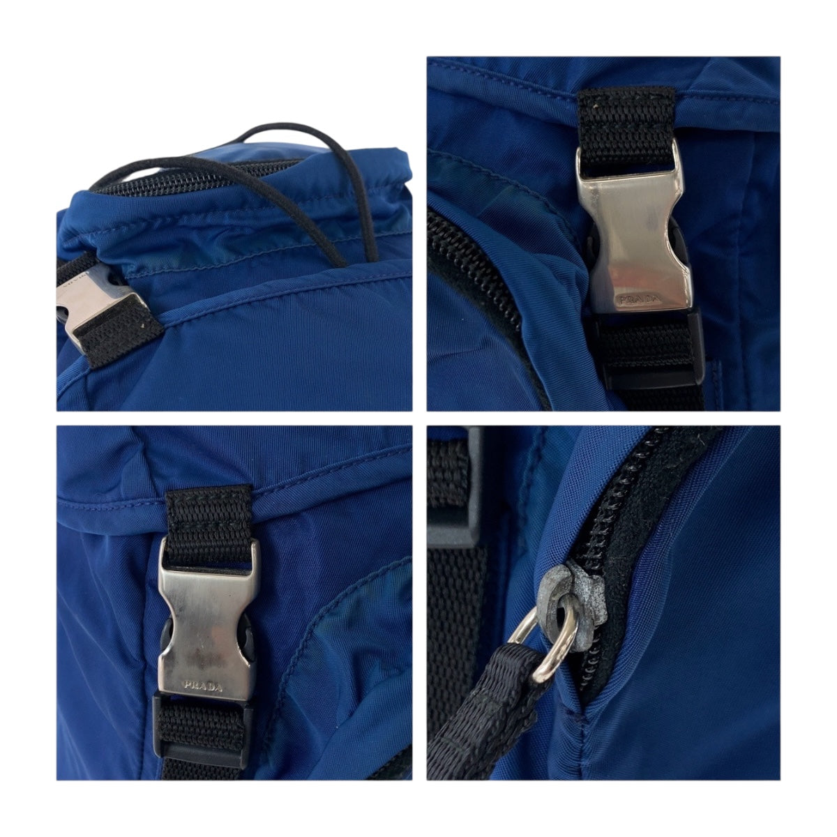 PRADA Backpack Nylon Blue Silver Metal Test Triangle With logo