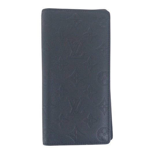 LOUIS VUITTON Long Wallet Purse leather Black black monogram shadow Portefeuille Braza