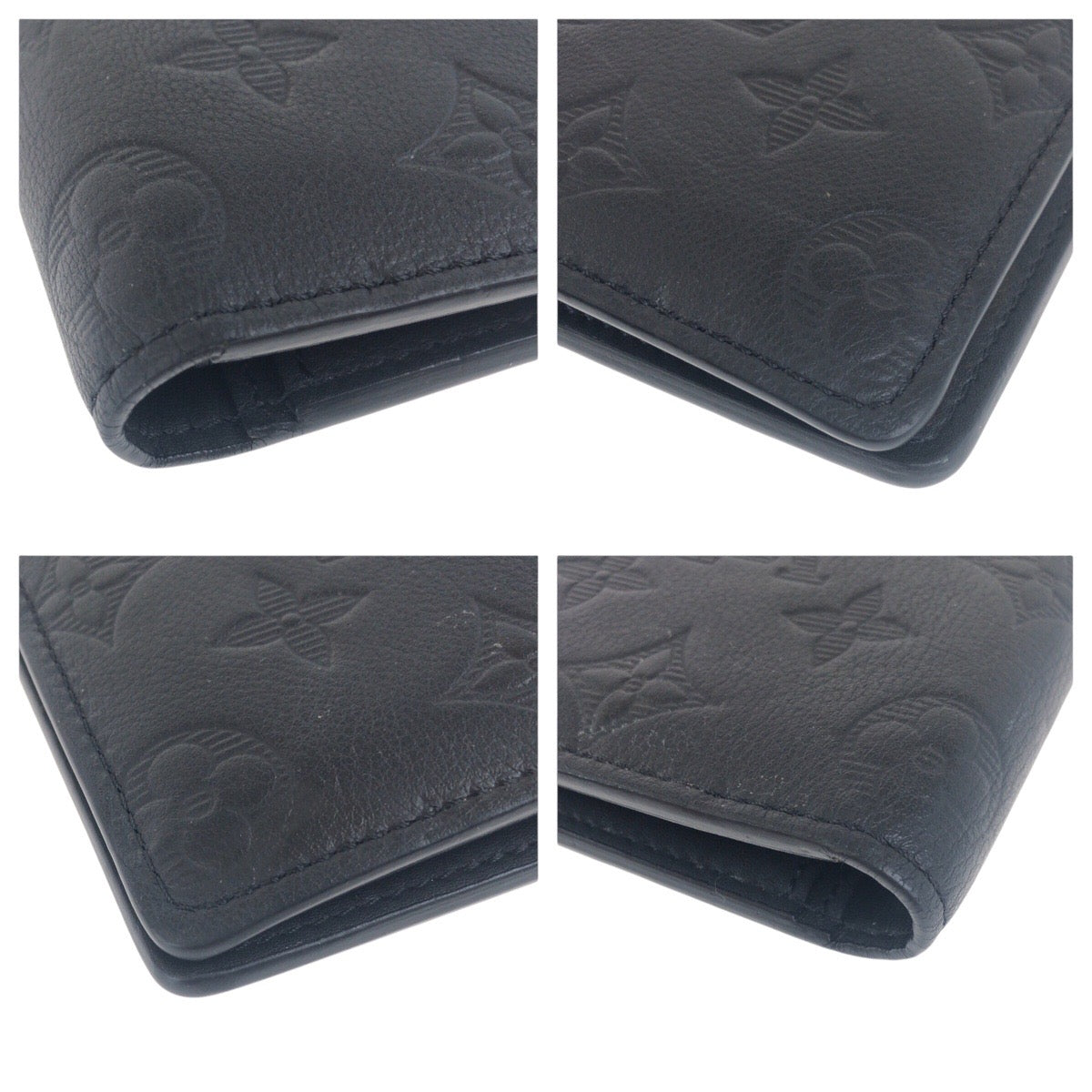 LOUIS VUITTON Long Wallet Purse leather Black black monogram shadow Portefeuille Braza