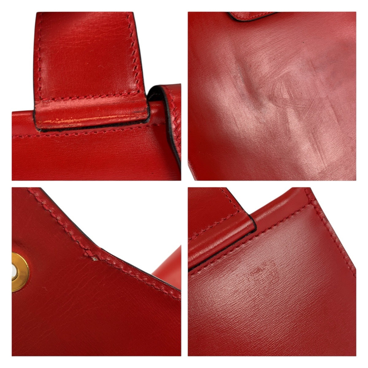 CELINE Handbag 7/02 leather Red Gold Metal Horse Carriage
