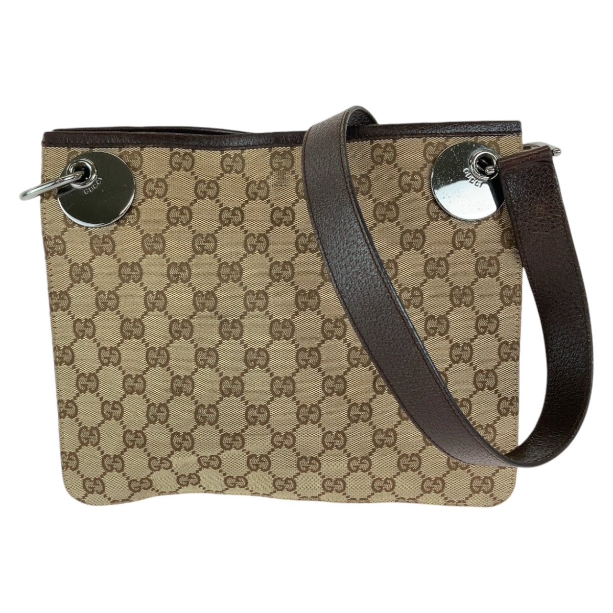 GUCCI Shoulder Bag 120841 GG canvas Brown Silver Metal Eclipse