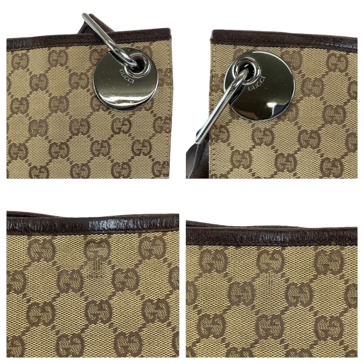 GUCCI Shoulder Bag 120841 GG canvas Brown Silver Metal Eclipse