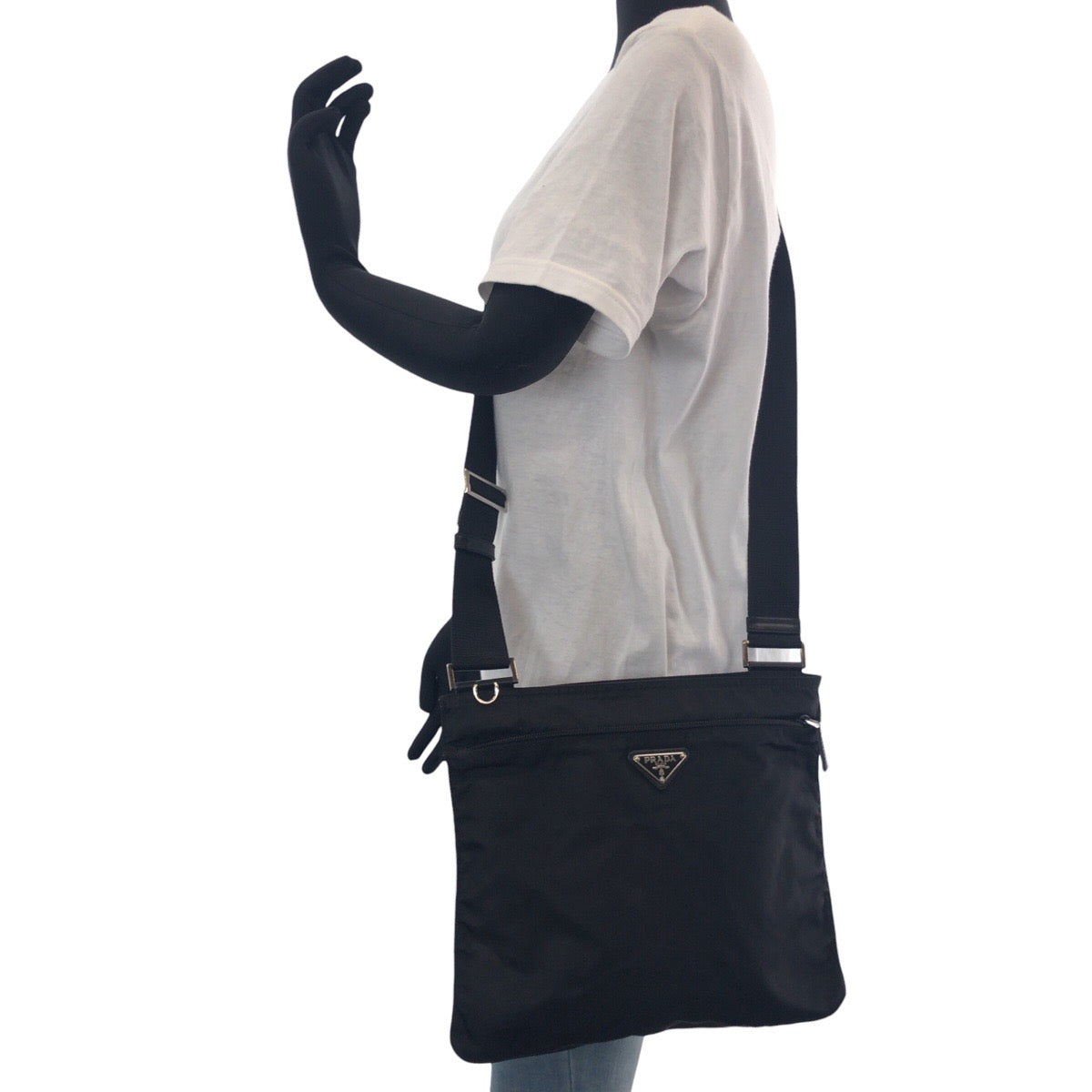 PRADA Shoulder Bag Nylon Black SilverMetal Test Triangle With logo