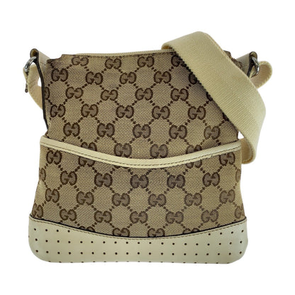 GUCCI Shoulder Bag 147671 GG canvas Brown Ivory Silver Metal