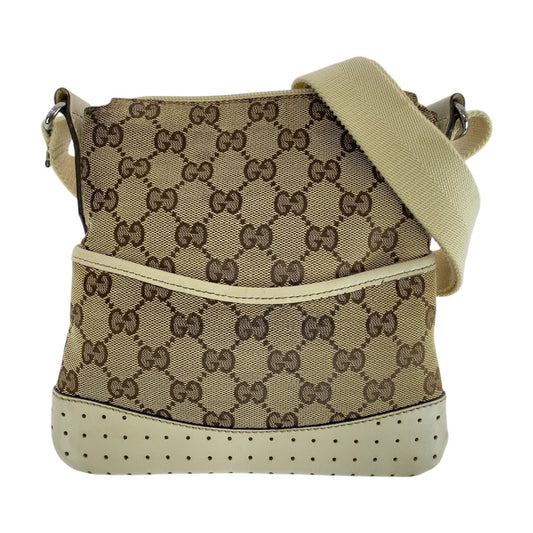 GUCCI Shoulder Bag 147671 GG canvas Brown Ivory Silver Metal