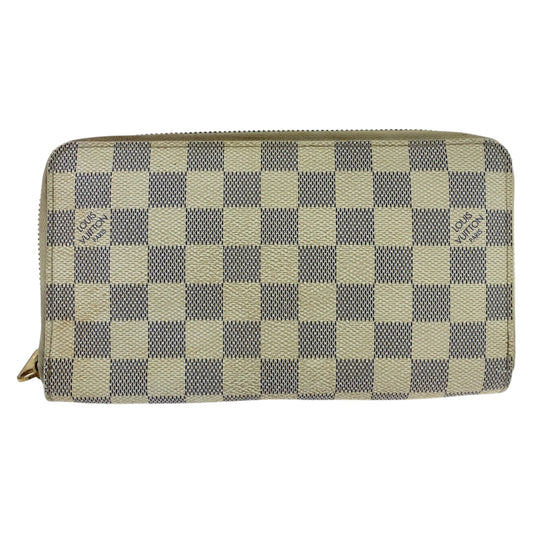 LOUIS VUITTON Long Wallet Purse N60012 PVC White Gray Gold Metal Damier Azur Zippy Organizer