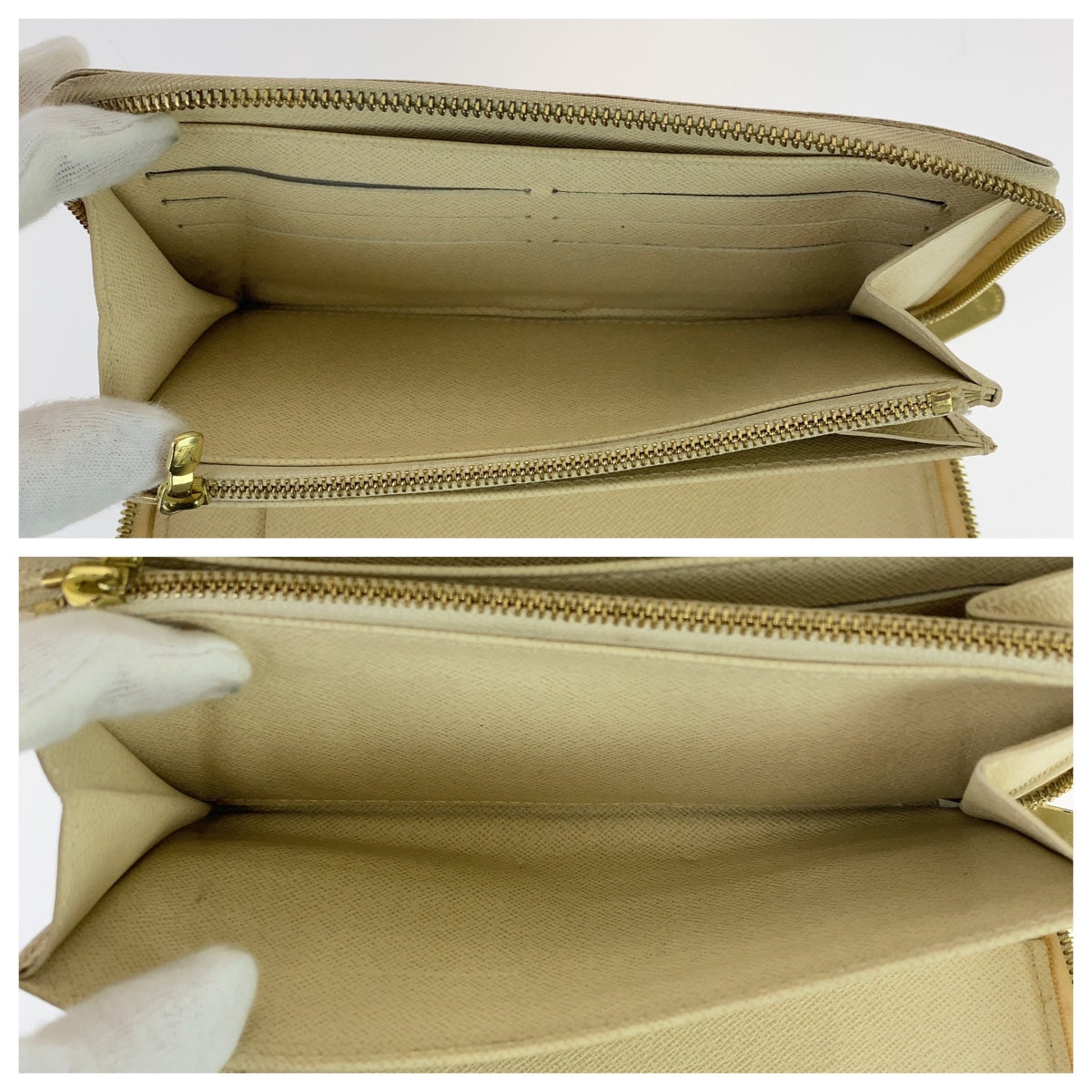LOUIS VUITTON Long Wallet Purse N60012 PVC White Gray Gold Metal Damier Azur Zippy Organizer