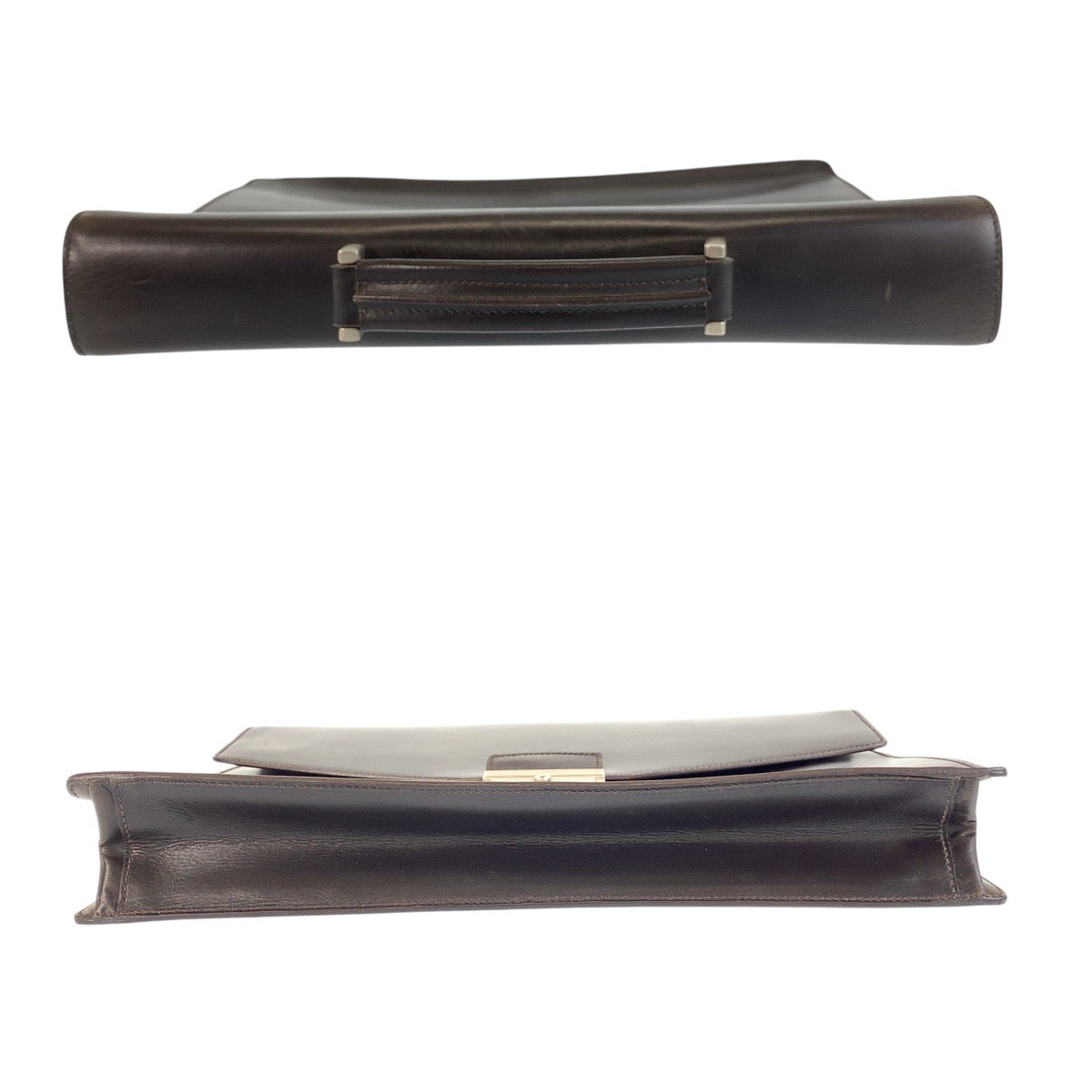PRADA Business bag leather Brown Silver Metal