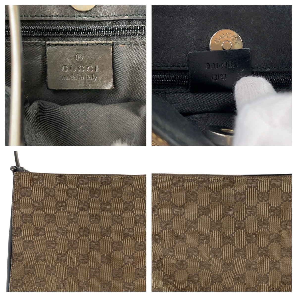 GUCCI Shoulder Bag 001 3181 GG canvas Brown Silver Metal