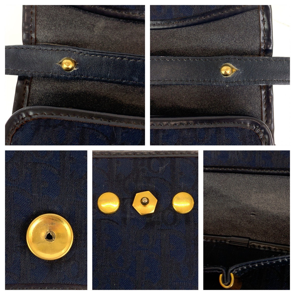 Dior Shoulder Bag canvas Navy Gold Metal Trotter