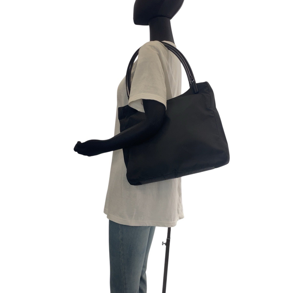 PRADA Tote Bag Nylon Black SilverMetal Test Triangle With logo