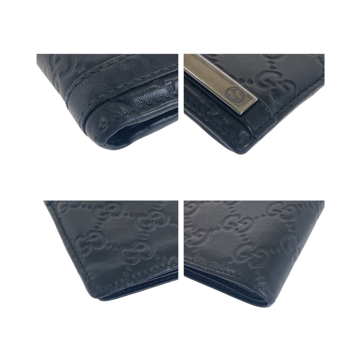 GUCCI Bifold Wallet 233102 leather Black SilverMetal Guccisima