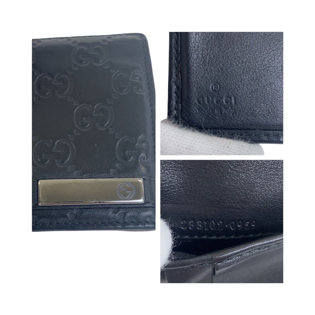 GUCCI Bifold Wallet 233102 leather Black SilverMetal Guccisima