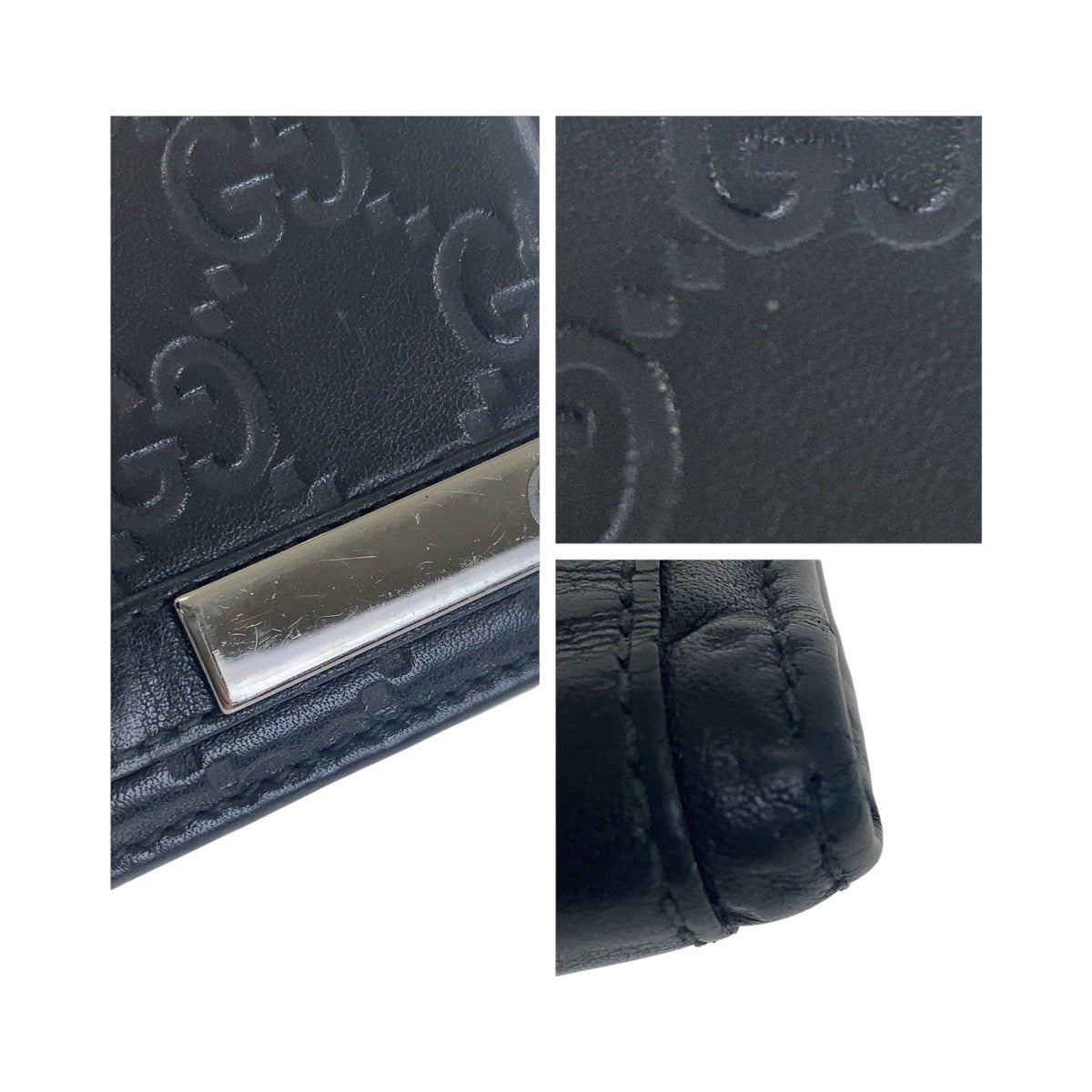 GUCCI Bifold Wallet 233102 leather Black SilverMetal Guccisima