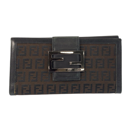 FENDI Long Wallet Purse 8M0032 canvas Brown Black SilverMetal Zucchino