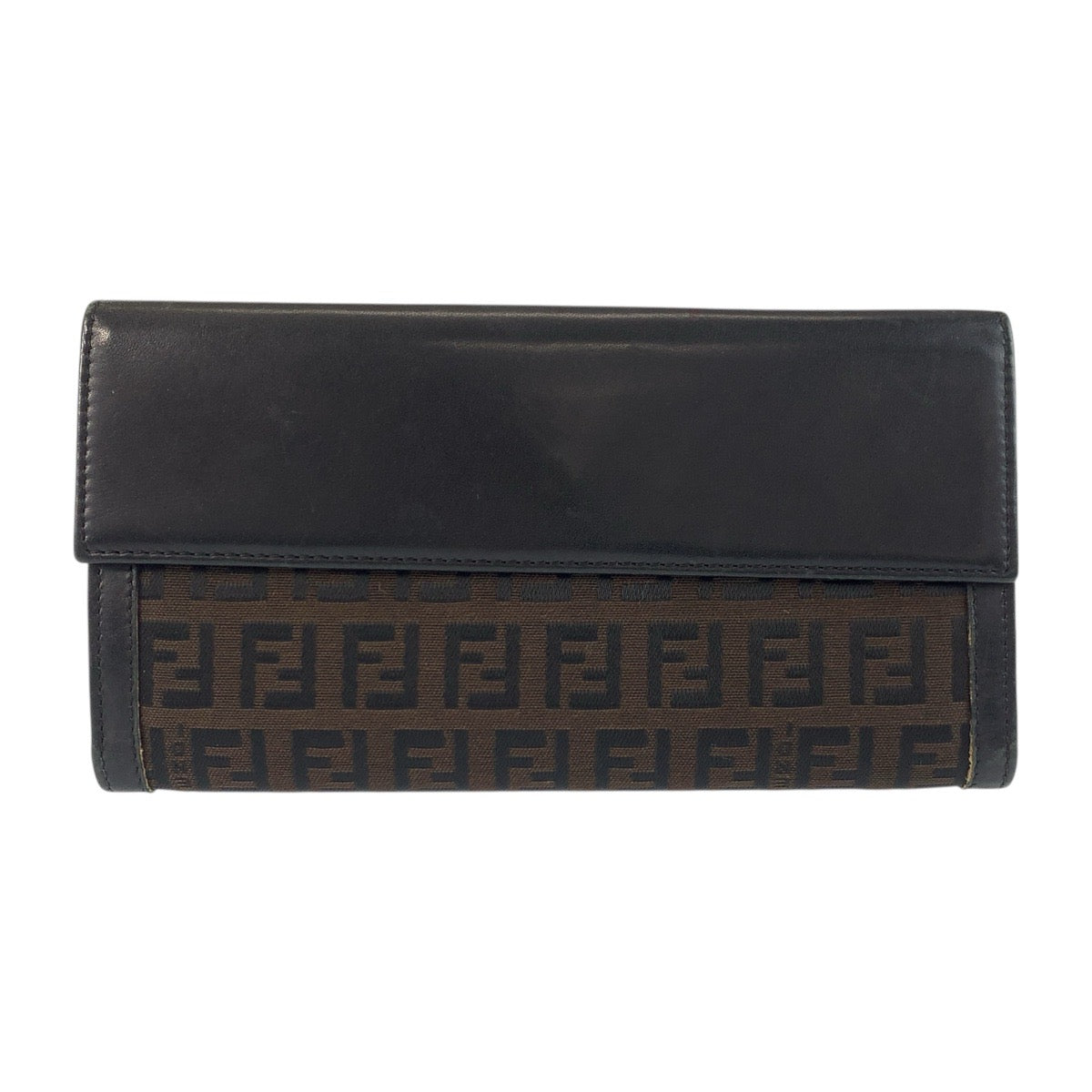 FENDI Long Wallet Purse 8M0032 canvas Brown Black SilverMetal Zucchino