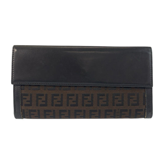 FENDI Long Wallet Purse 8M0032 canvas Brown Black SilverMetal Zucchino