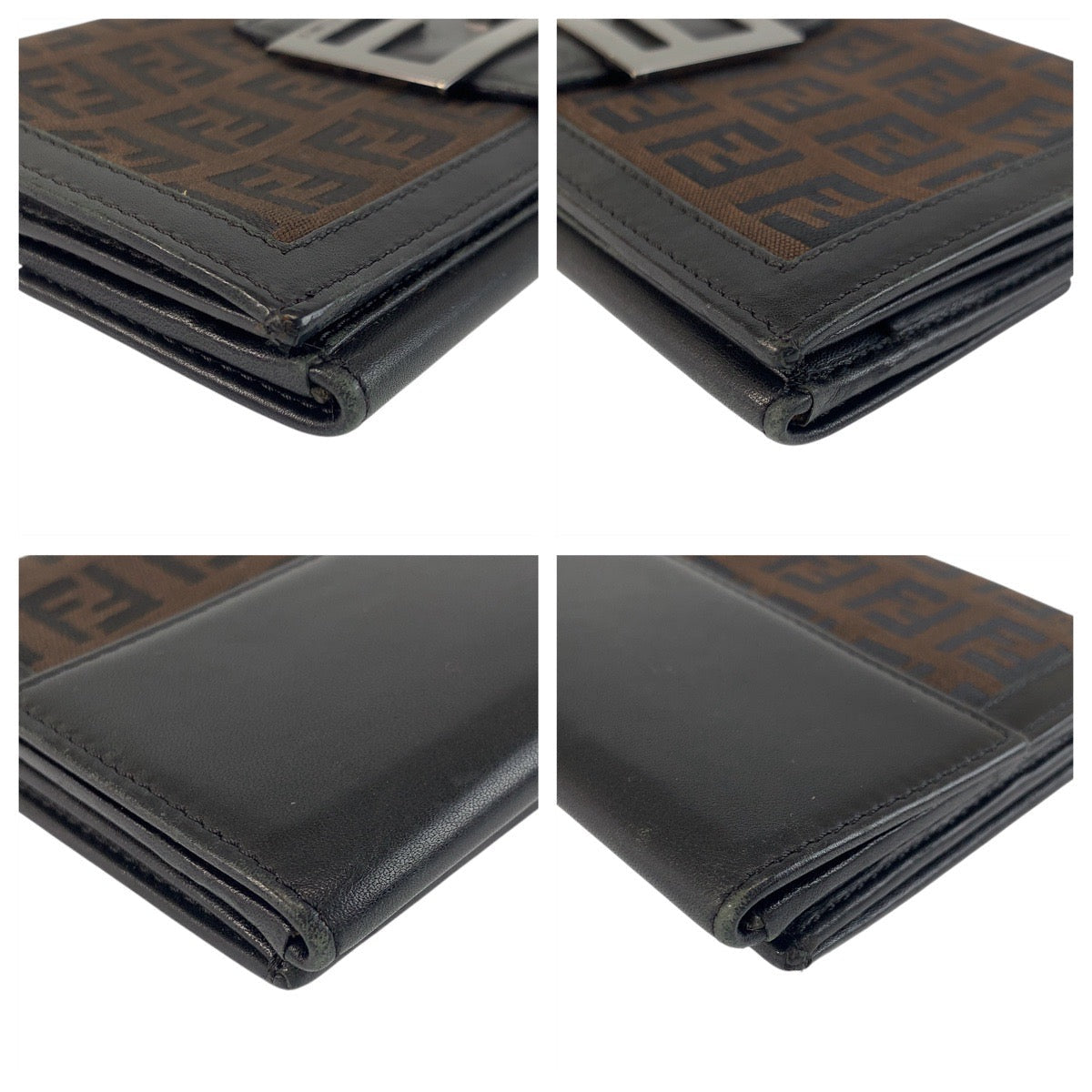 FENDI Long Wallet Purse 8M0032 canvas Brown Black SilverMetal Zucchino