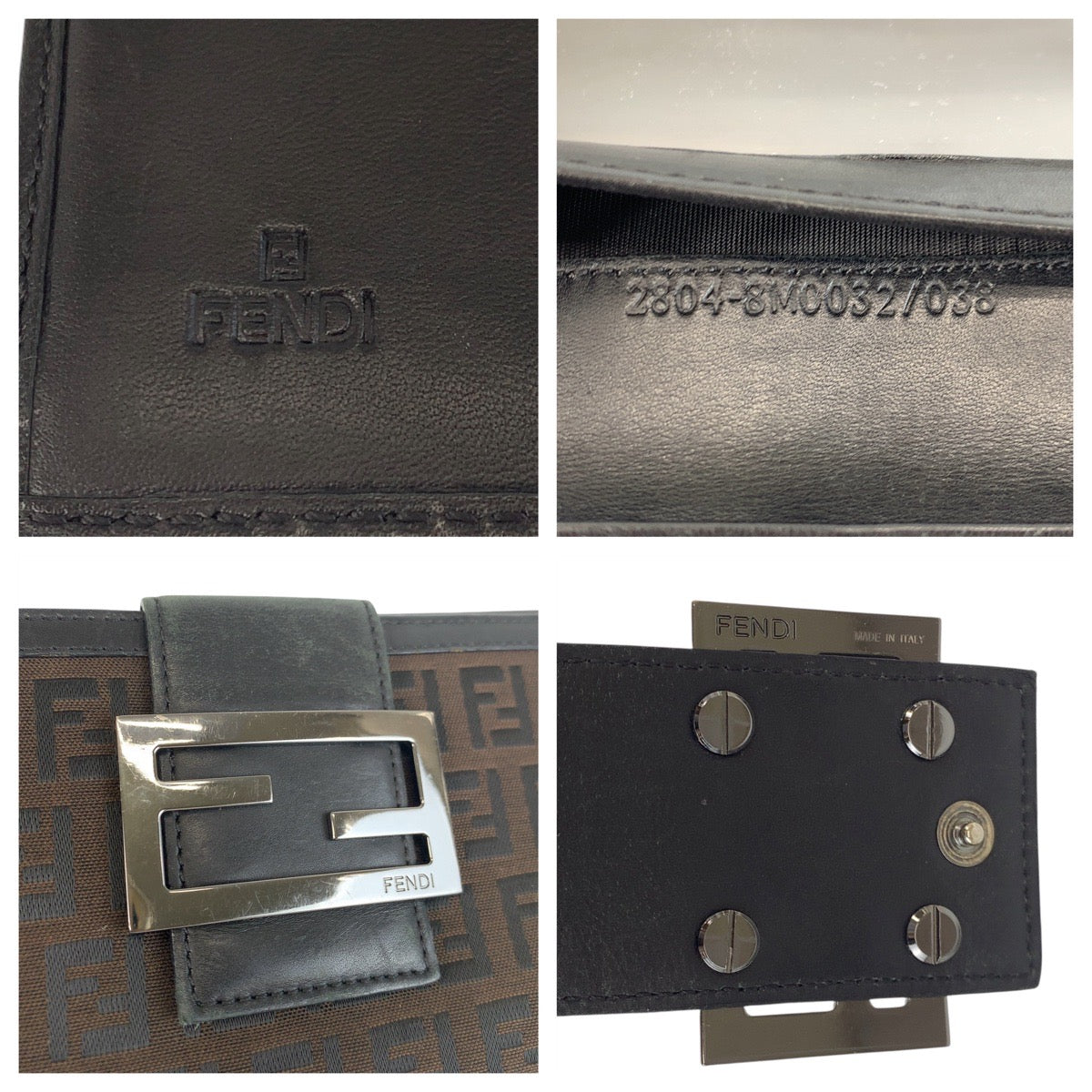 FENDI Long Wallet Purse 8M0032 canvas Brown Black SilverMetal Zucchino