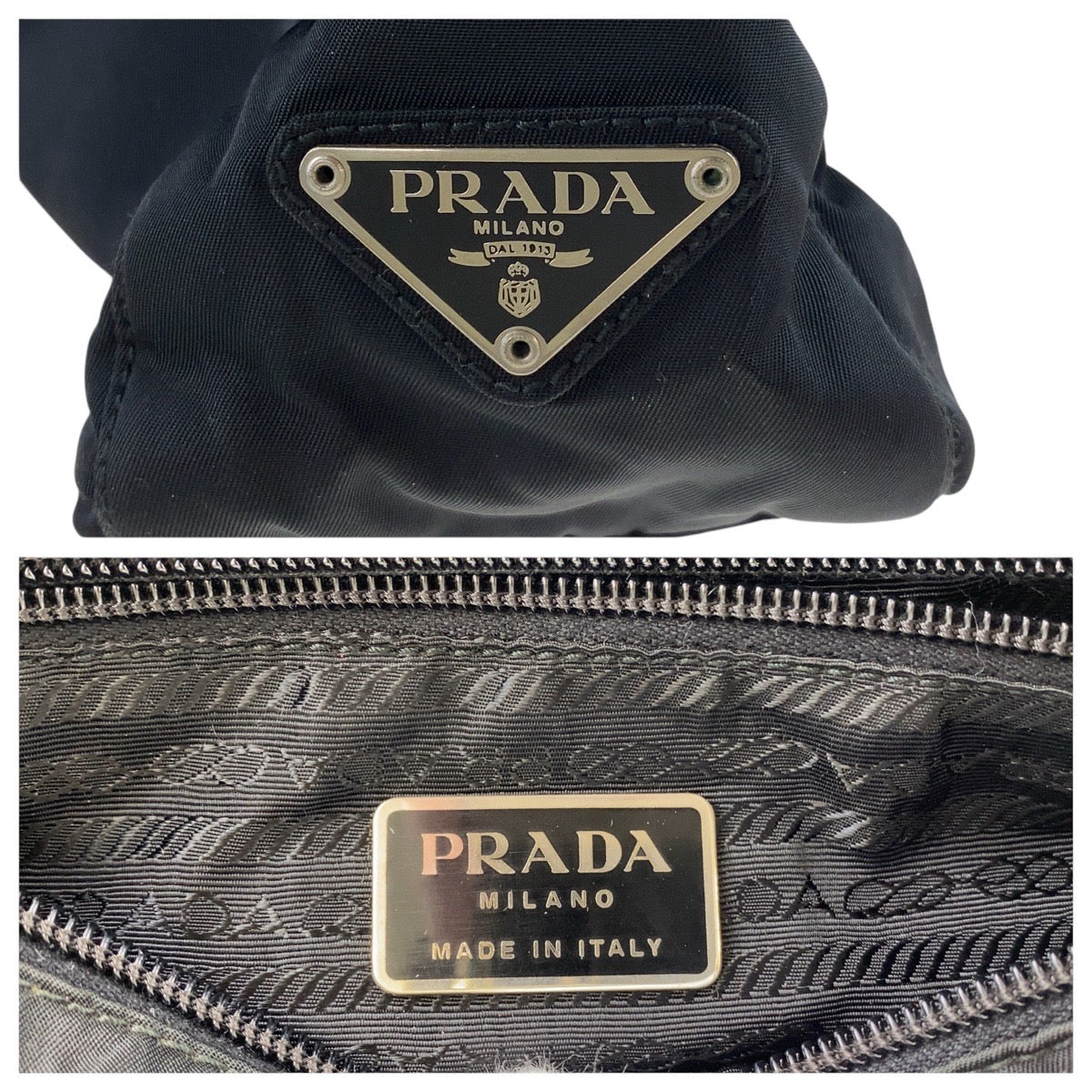 PRADA Tote Bag Nylon Black SilverMetal Test Triangle With logo