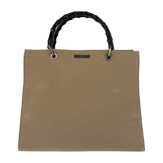 GUCCI Handbag 002 1010 canvas Beige Gunmetal Bamboo