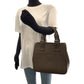 BURBERRY Tote Bag leather Brown Silver Metal Medium Check Pattern