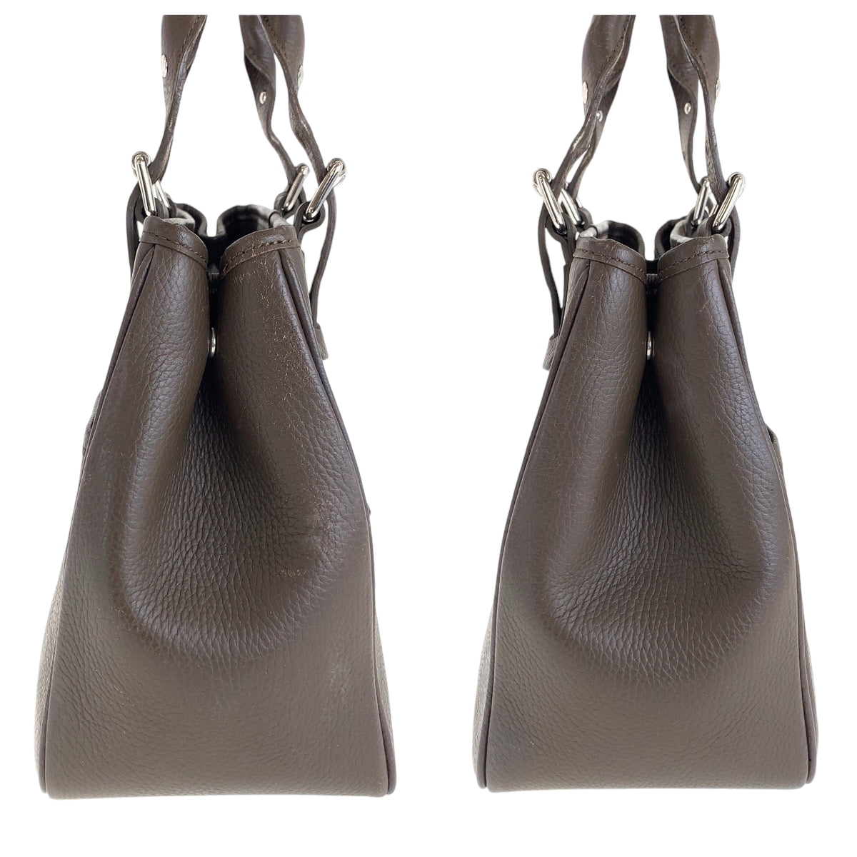 BURBERRY Tote Bag leather Brown Silver Metal Medium Check Pattern