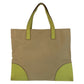 PRADA Tote Bag canvas Beige Green SilverMetal Triangle With logo