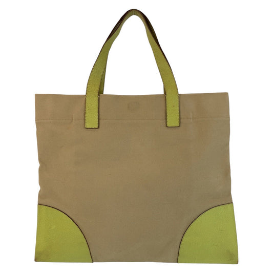 PRADA Tote Bag canvas Beige Green SilverMetal Triangle With logo