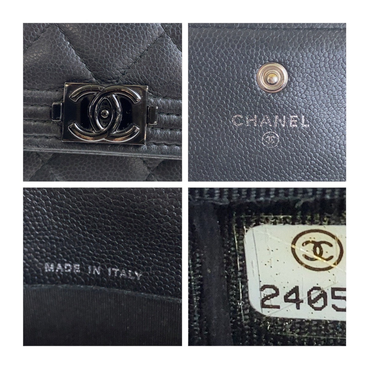 CHANEL Long Wallet Purse Caviar skin Black SilverMetal Boy chanel COCO Mark