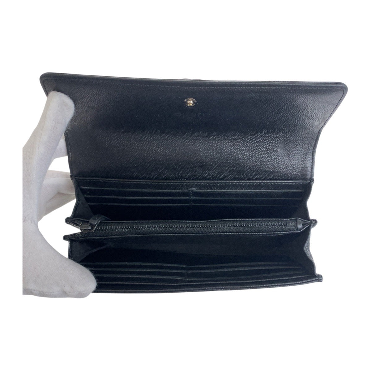 CHANEL Long Wallet Purse Caviar skin Black SilverMetal Boy chanel COCO Mark